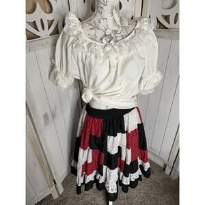 Vintage 80s Square Dance Skirt & Top Square Up Fashions Patchwork Lace Medium